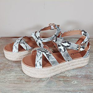 LIKE NEW Bonnibell Snake Print Open Toe Strappy Platform Espadrille Sandals Sz 9